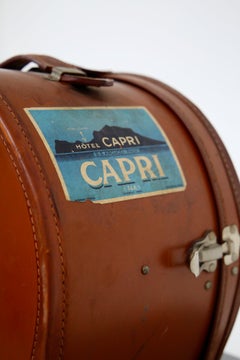 Italian Vintage Leather Hatbox w Stickers