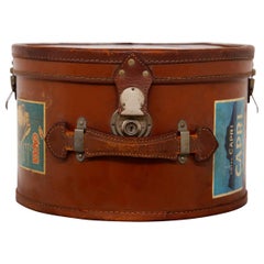 Italian Vintage Leather Hatbox w Stickers