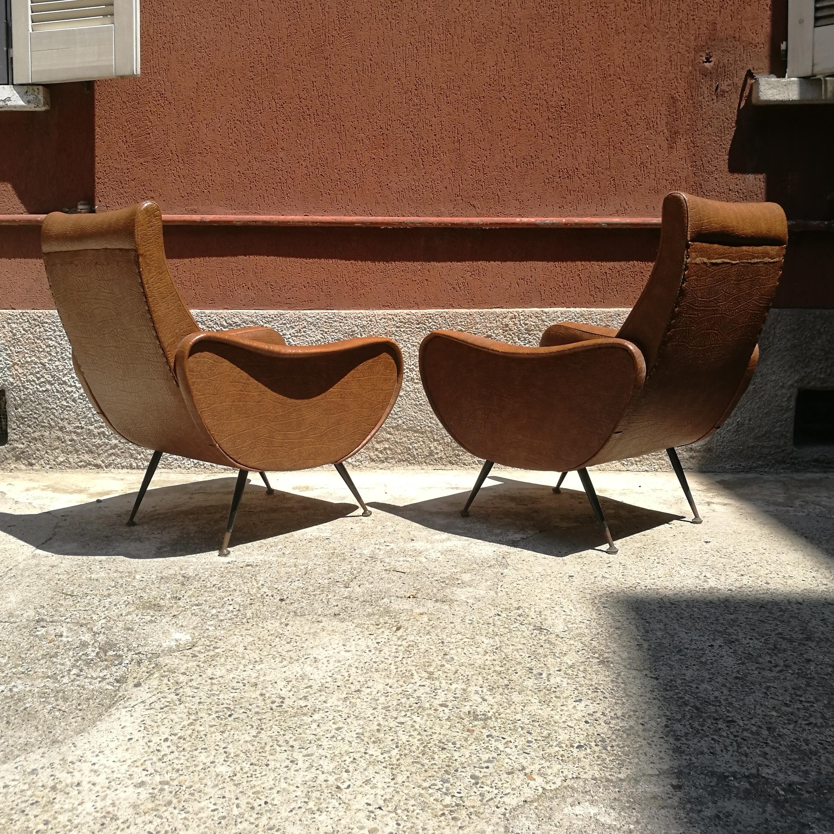 Mid-Century Modern Italian Leatherette Armchairs from 1950s in the Style of Lady Armchair by Zanuso