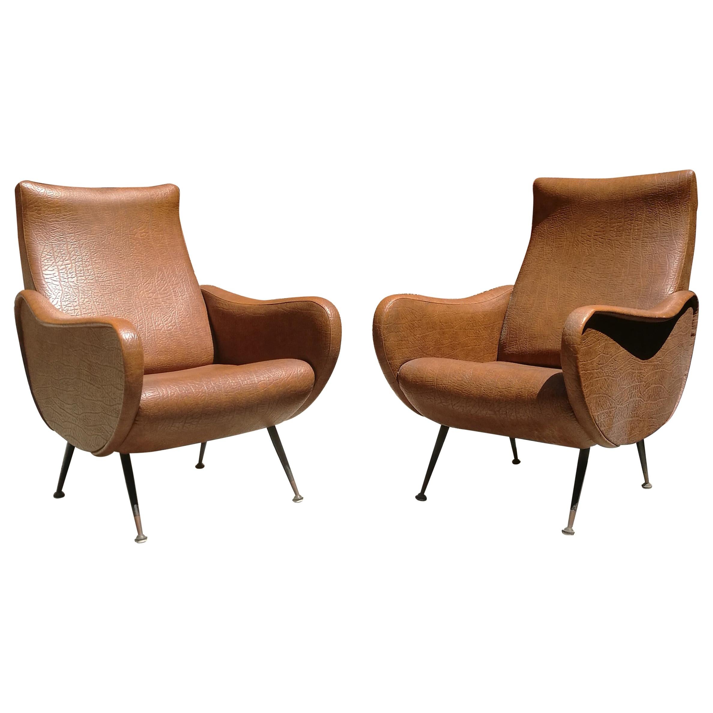 Italian Leatherette Armchairs from 1950s in the Style of Lady Armchair by Zanuso