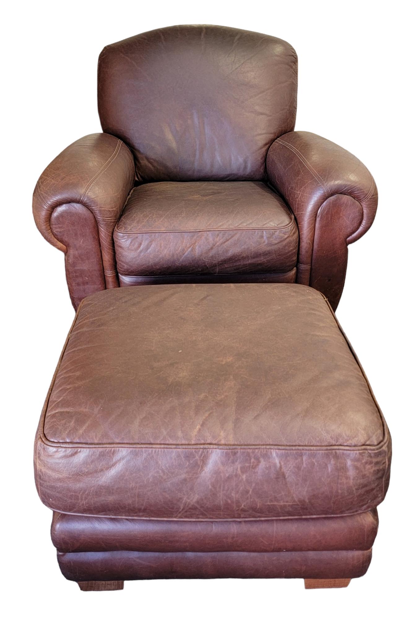Faux Leather Italian Leatherette Club Chair and Ottoman