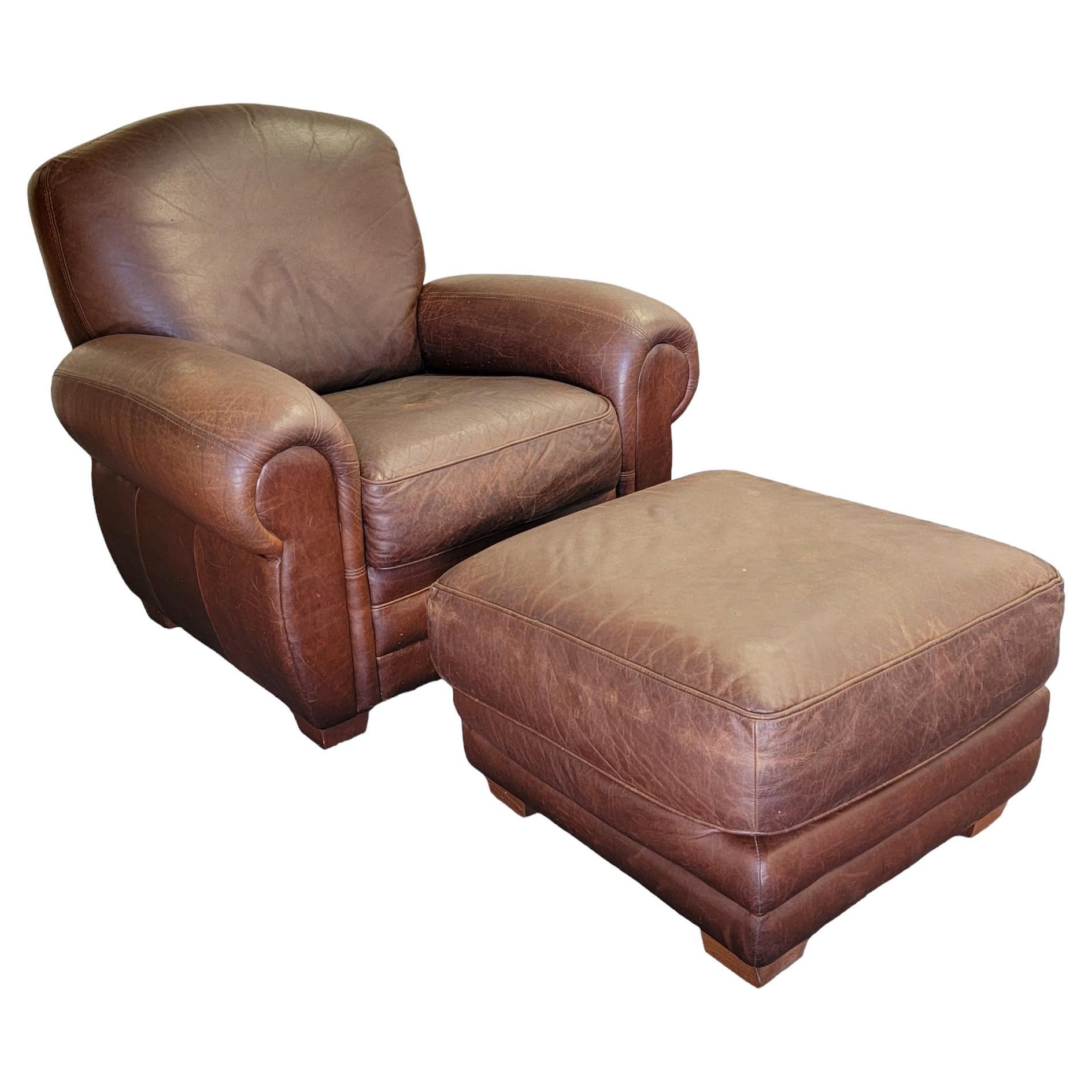 Italian Leatherette Club Chair and Ottoman