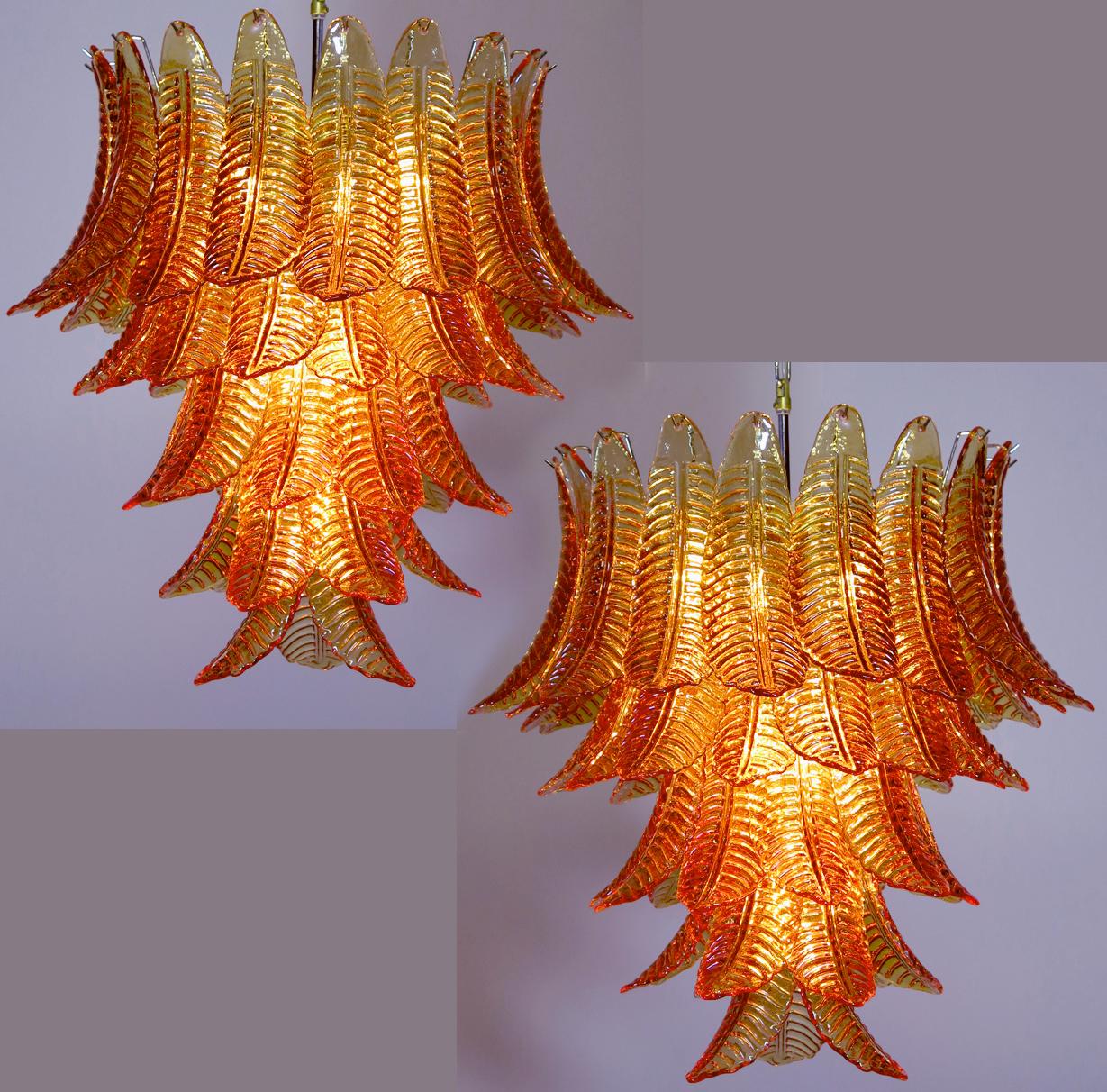 Verre de Murano Lustre italien en feuilles, style Barovier & Toso, Murano en vente