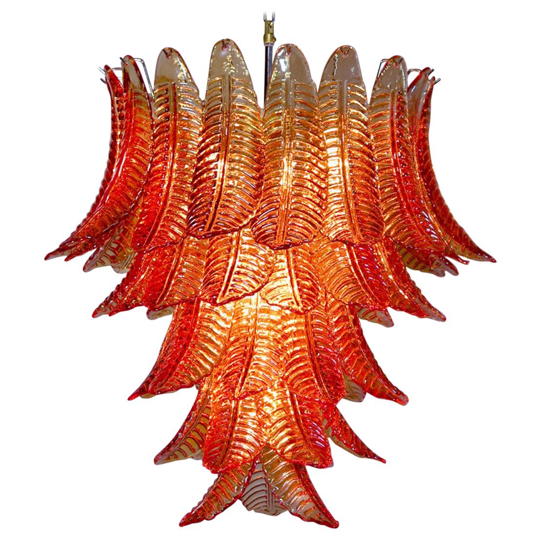 Italian Leaves Chandelier, Barovier & Toso Style, Murano For Sale