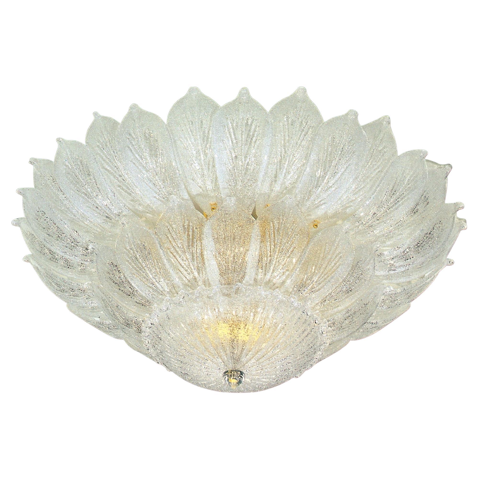 Italian Leaves Murano Glass Ceiling Light or Flush Mount For Sale