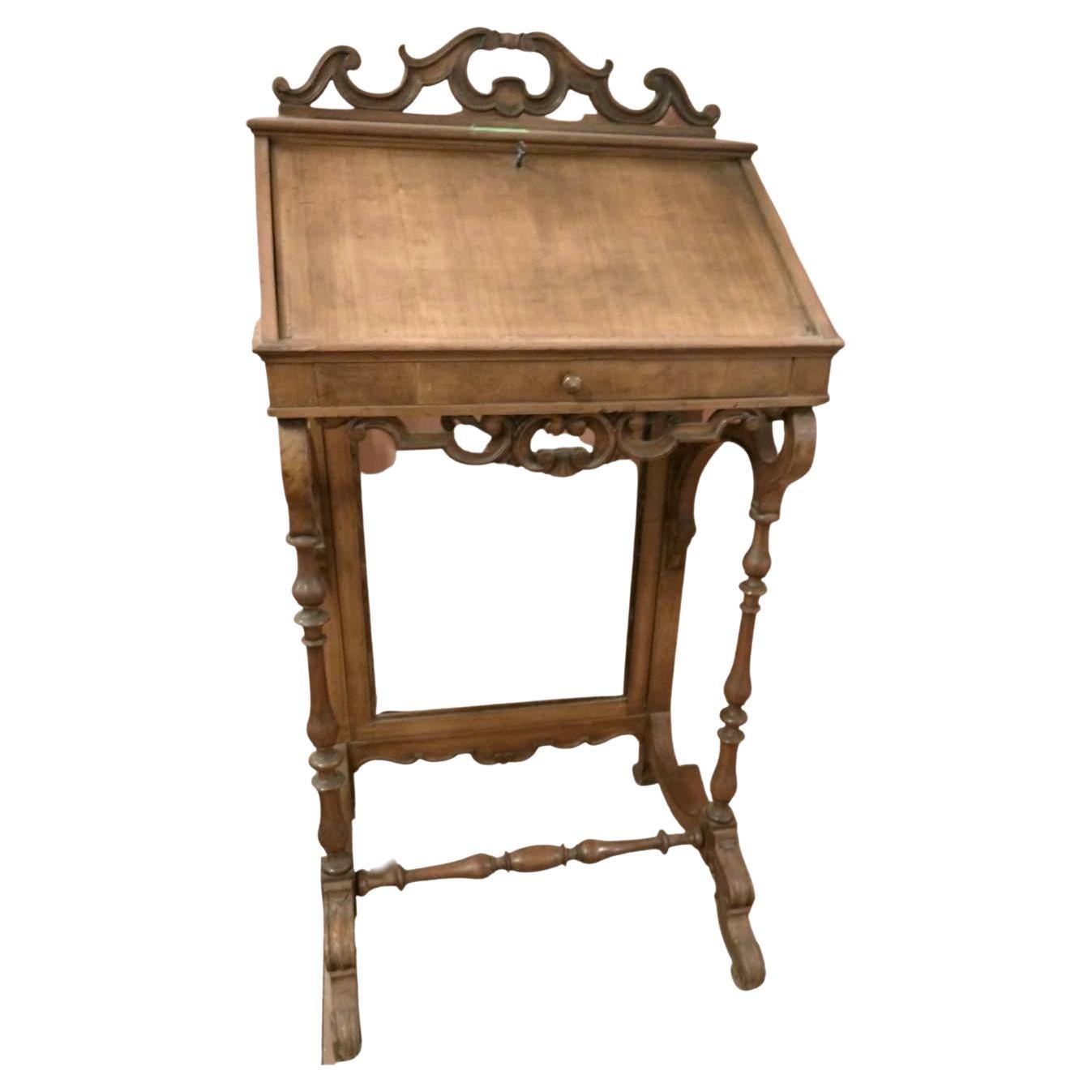 Italian Lectern in Louis Philippe Cherry Wood with Ornamental Carved Friezes For Sale