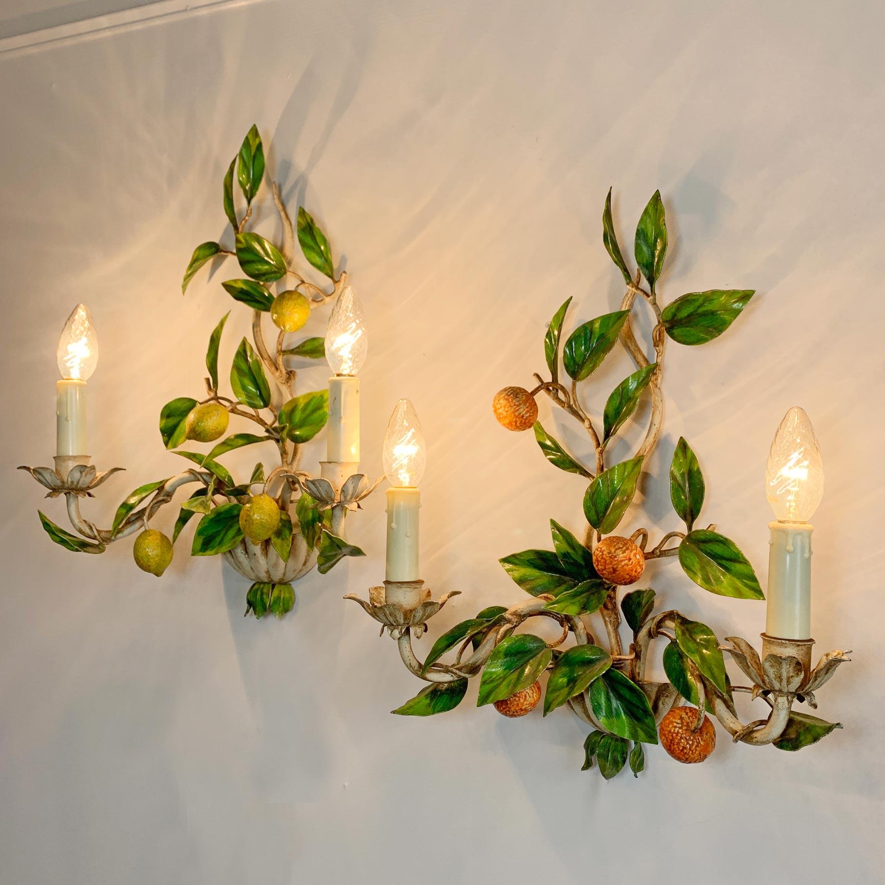 Italian Lemon and Oranges Tole Wall Lights 1950s 4