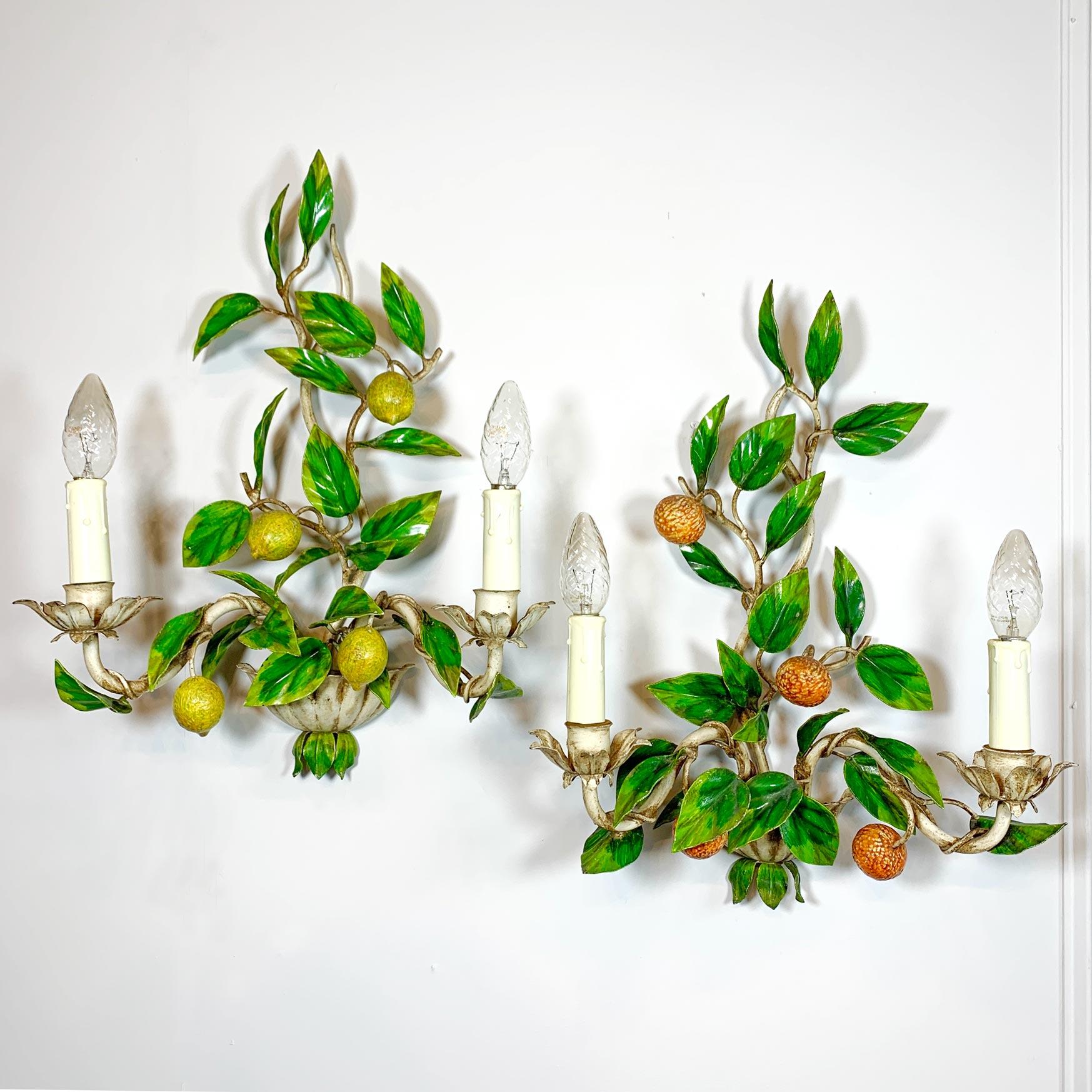 Mid-20th Century Italian Lemon and Oranges Tole Wall Lights 1950s