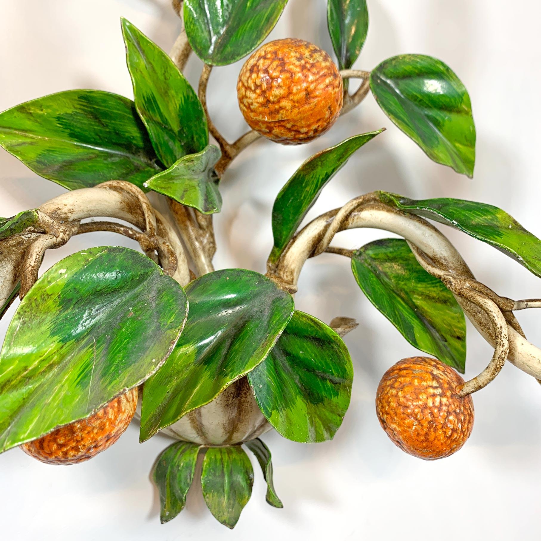 Metal Italian Lemon and Oranges Tole Wall Lights 1950s