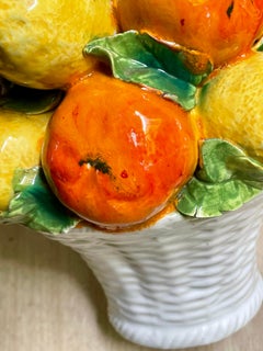 Italian Lemon Orange Figural Citrus Fruit Basket Ceramic 11" Topiary Majolica