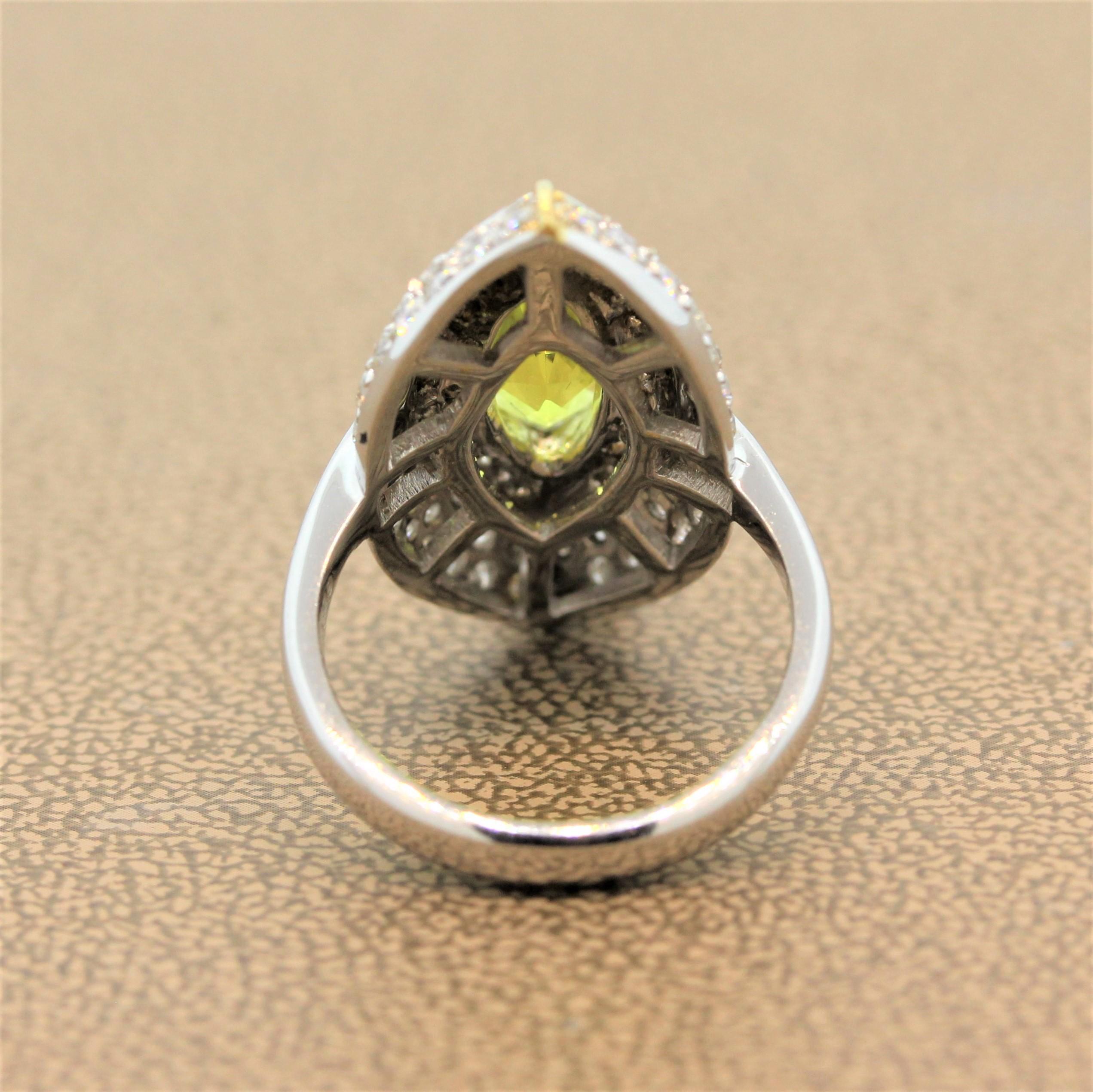 Women's Italian Lemon Quartz Diamond Gold Navette Ring