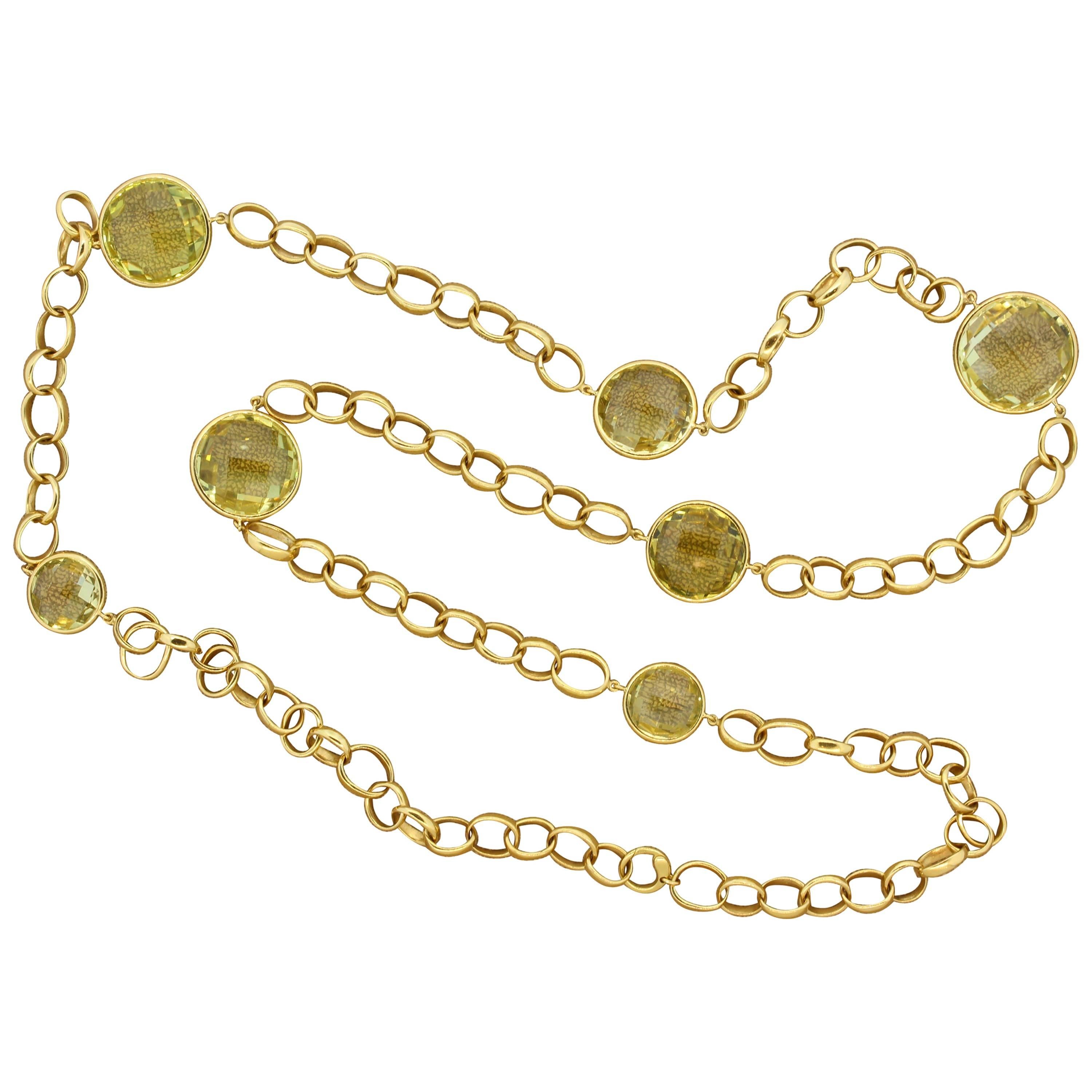 Italian Lemon Topaz Gold Hoop Link Necklace For Sale