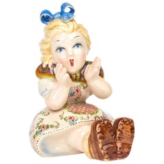 Italian Lenci Style Art Deco Pottery Seated Girl Figure