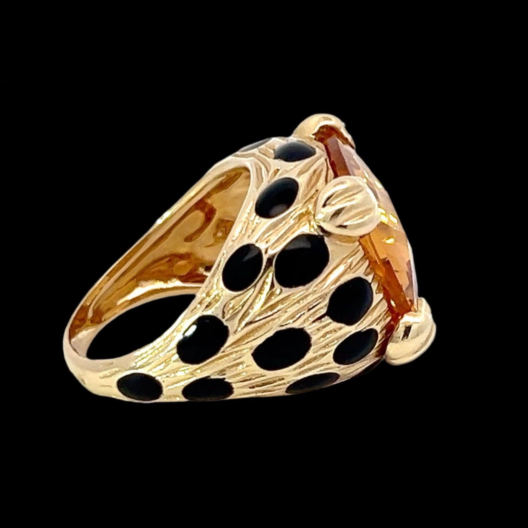 Taglio cuscino Anello da cocktail con citrino leopardato e oro giallo 14K in vendita