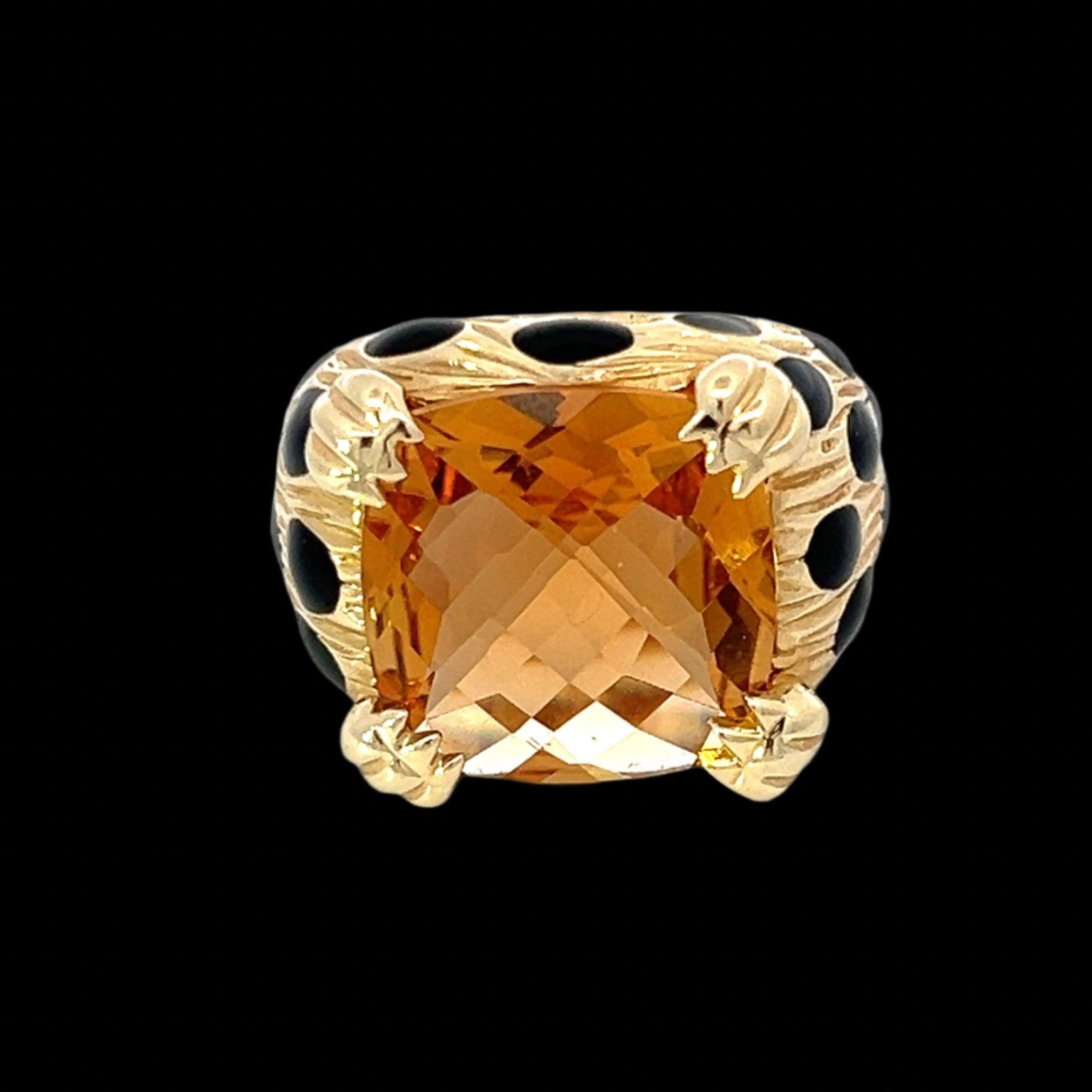 Anello da cocktail con citrino leopardato e oro giallo 14K In condizioni buone in vendita a Derby, NY