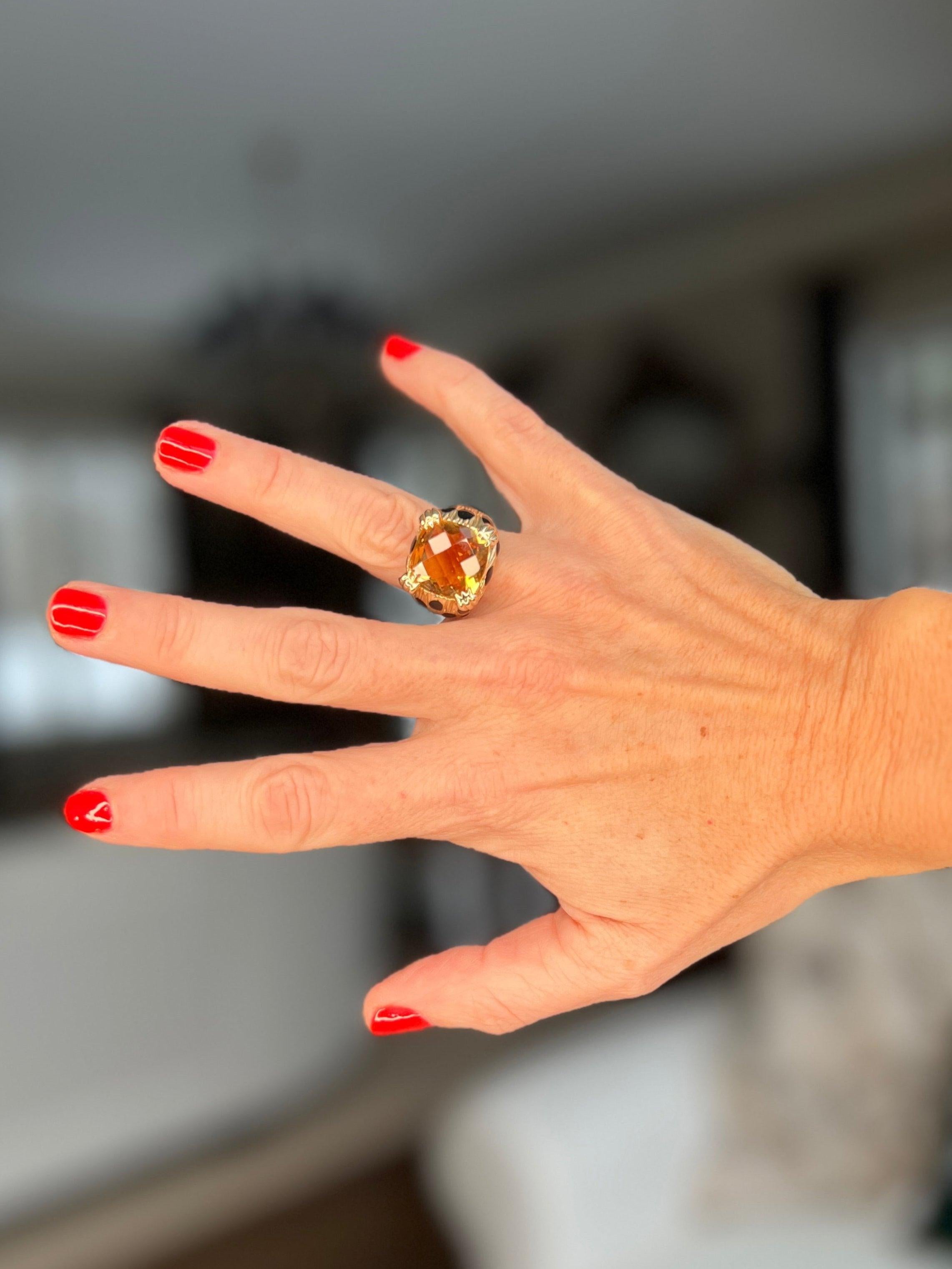 Anello da cocktail con citrino leopardato e oro giallo 14K in vendita 2