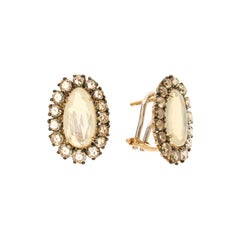 Italian Lever-Back 18k Opal Diamonds Brown Rose Gold Earrings for Her