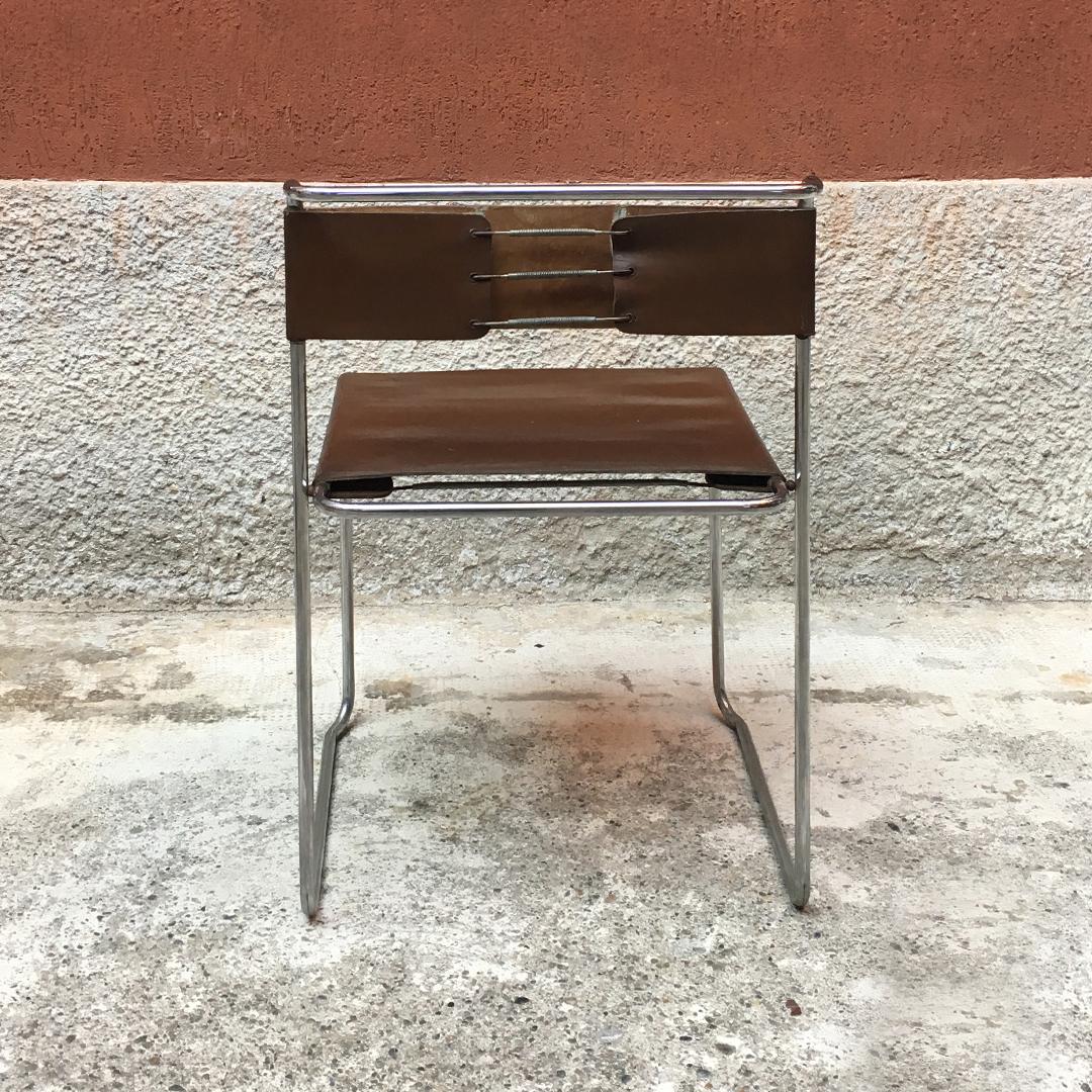 Mid-Century Modern Italian Libellula Leather and Steel Chair by Giovanni Carini for Planula, 1970s