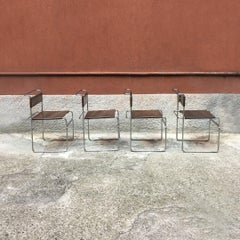 Italian Libellula Leather and Steel Chairs by Giovanni Carini for Planula, 1970s