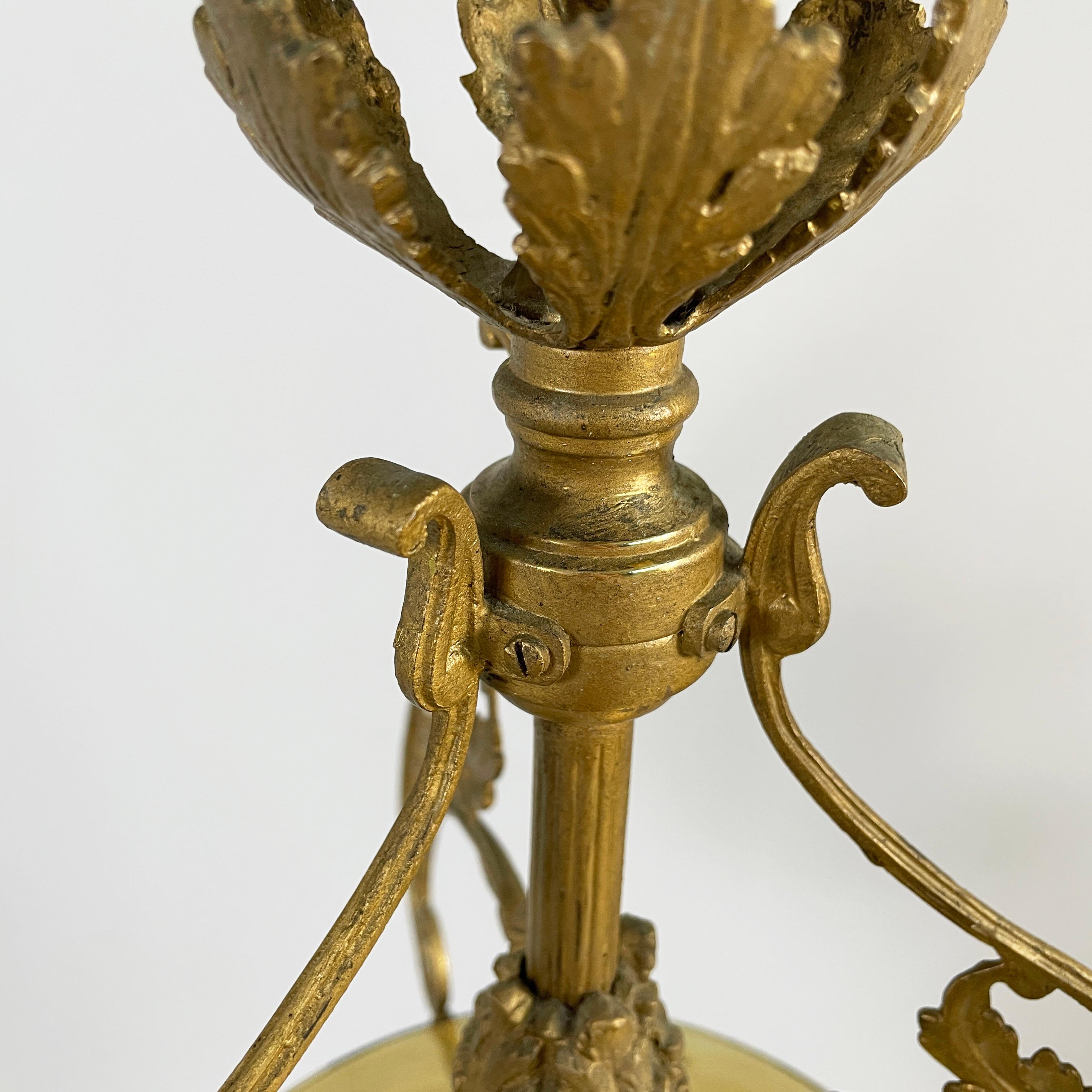 Italian liberty Chandelier in molded satin glass and brass, early 1900s For Sale 7