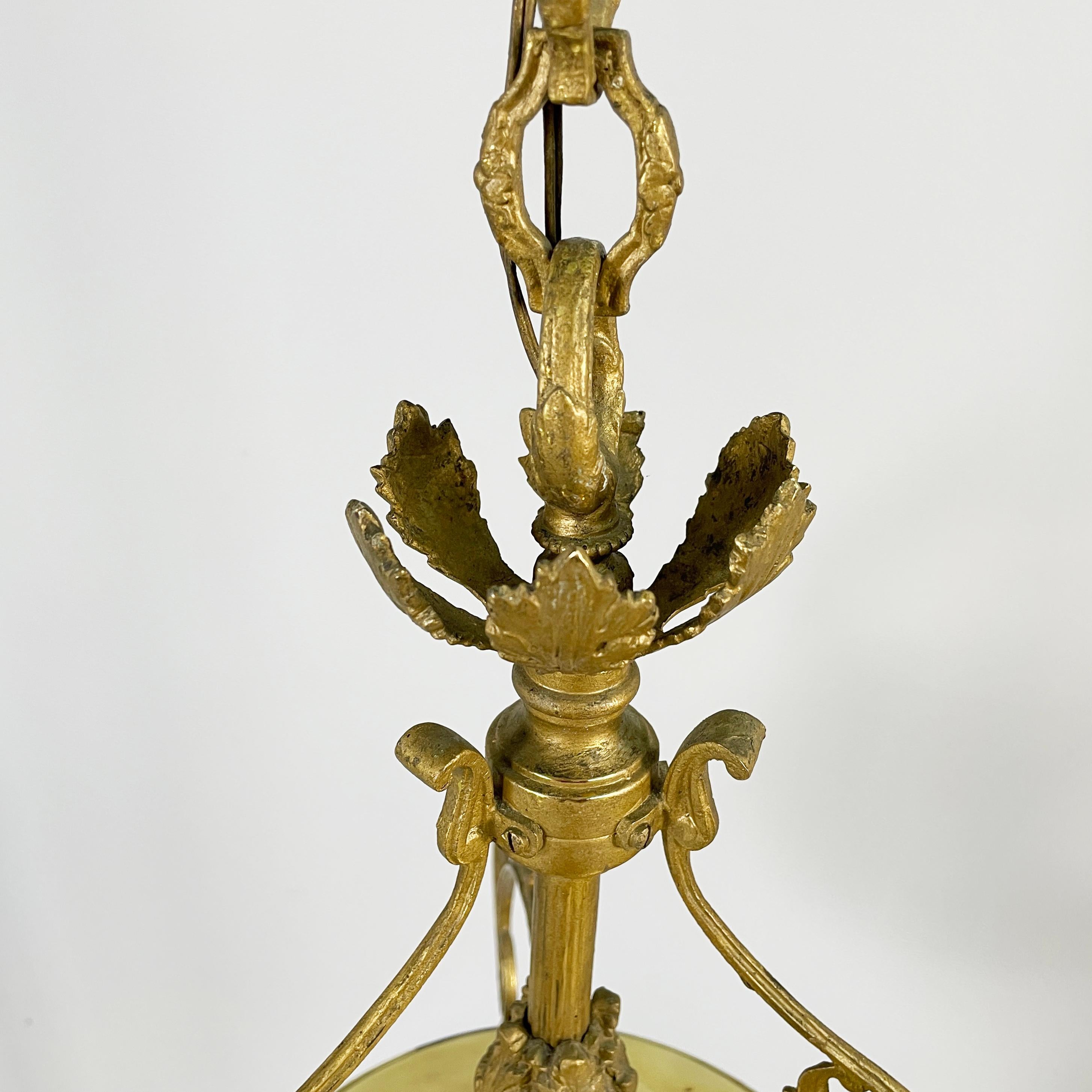 Italian liberty Chandelier in molded satin glass and brass, early 1900s For Sale 9
