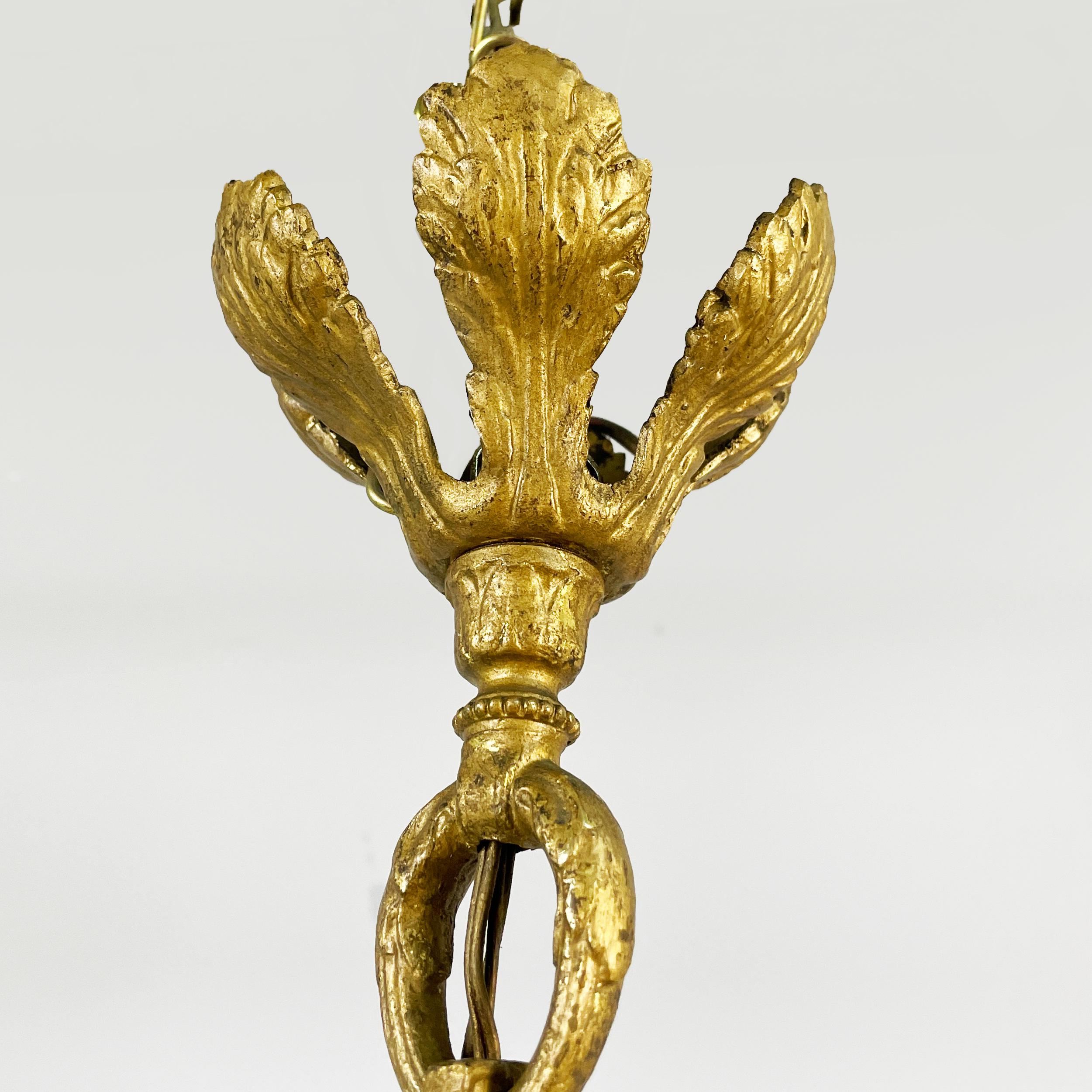 Italian liberty Chandelier in molded satin glass and brass, early 1900s For Sale 11