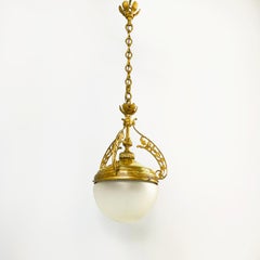 Italian liberty Chandelier in molded satin glass and brass, early 1900s