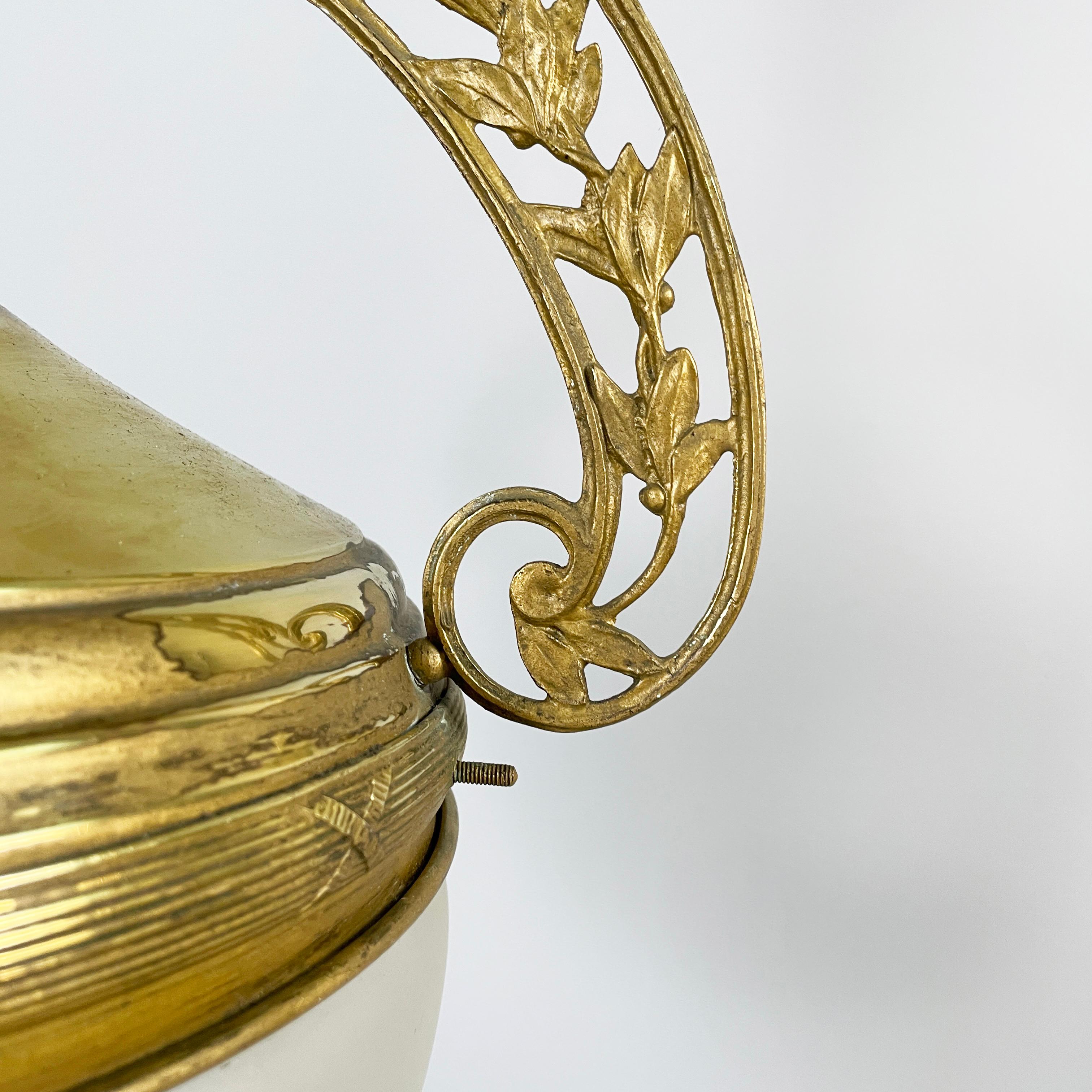 Italian liberty Chandelier in molded satin glass and brass, early 1900s For Sale 4