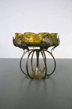 Italian Liberty Display in Silver Plate Pedestal Stand with Vase in Glass, 1900s