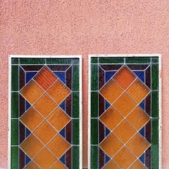 Italian, Liberty, Double Colored Stained Glass, Early 1900s