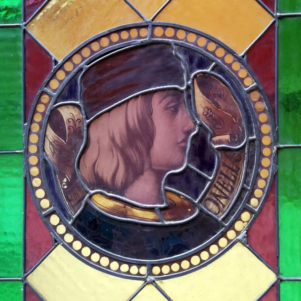Art Nouveau Italian, Liberty, Double Colored Stained Glass, Early 1900s