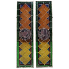 Antique Italian, Liberty, Double Colored Stained Glass, Early 1900s