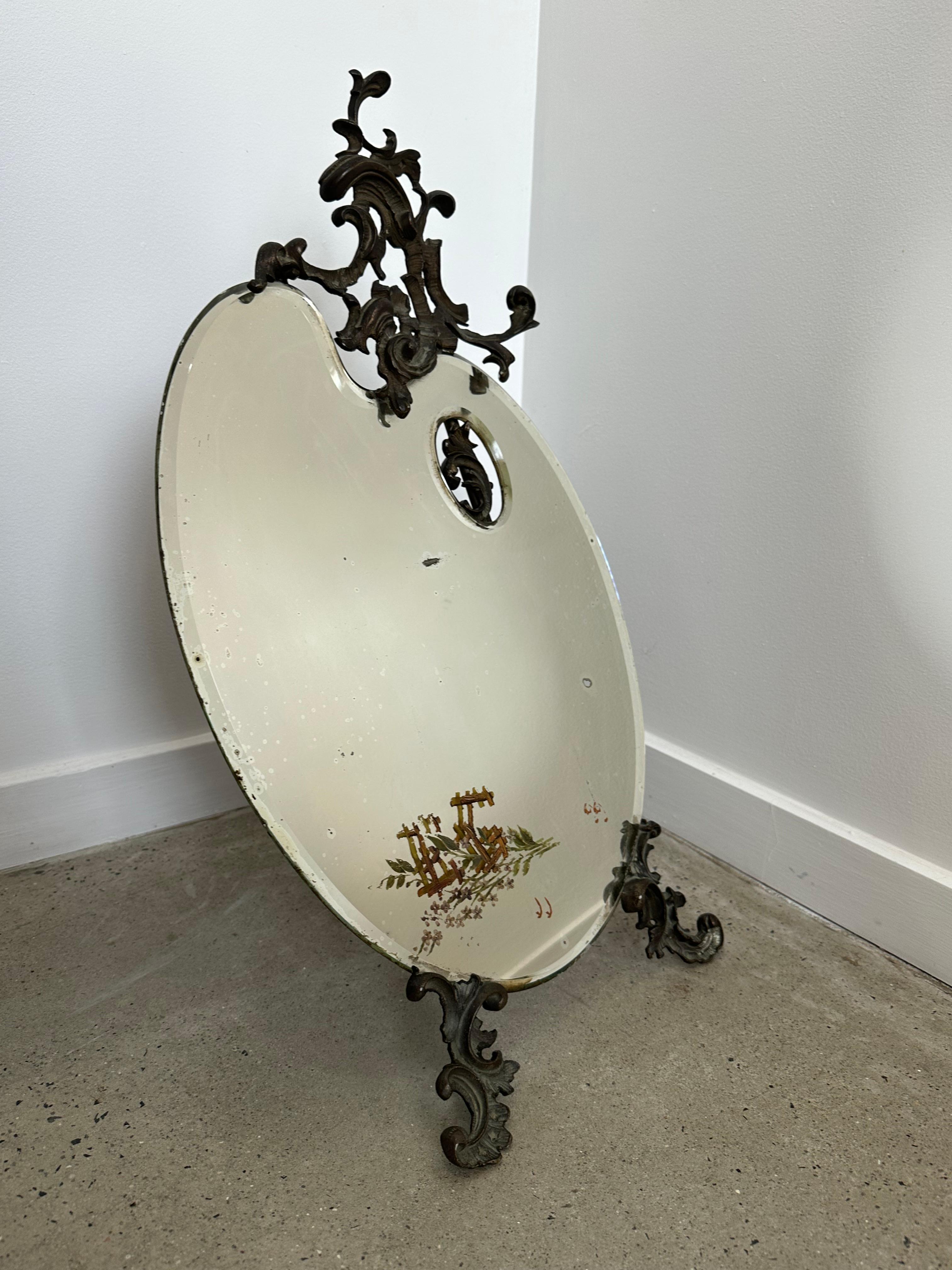Other Italian Liberty Free Standing Console Mirror with Brass Frame, 1900 For Sale