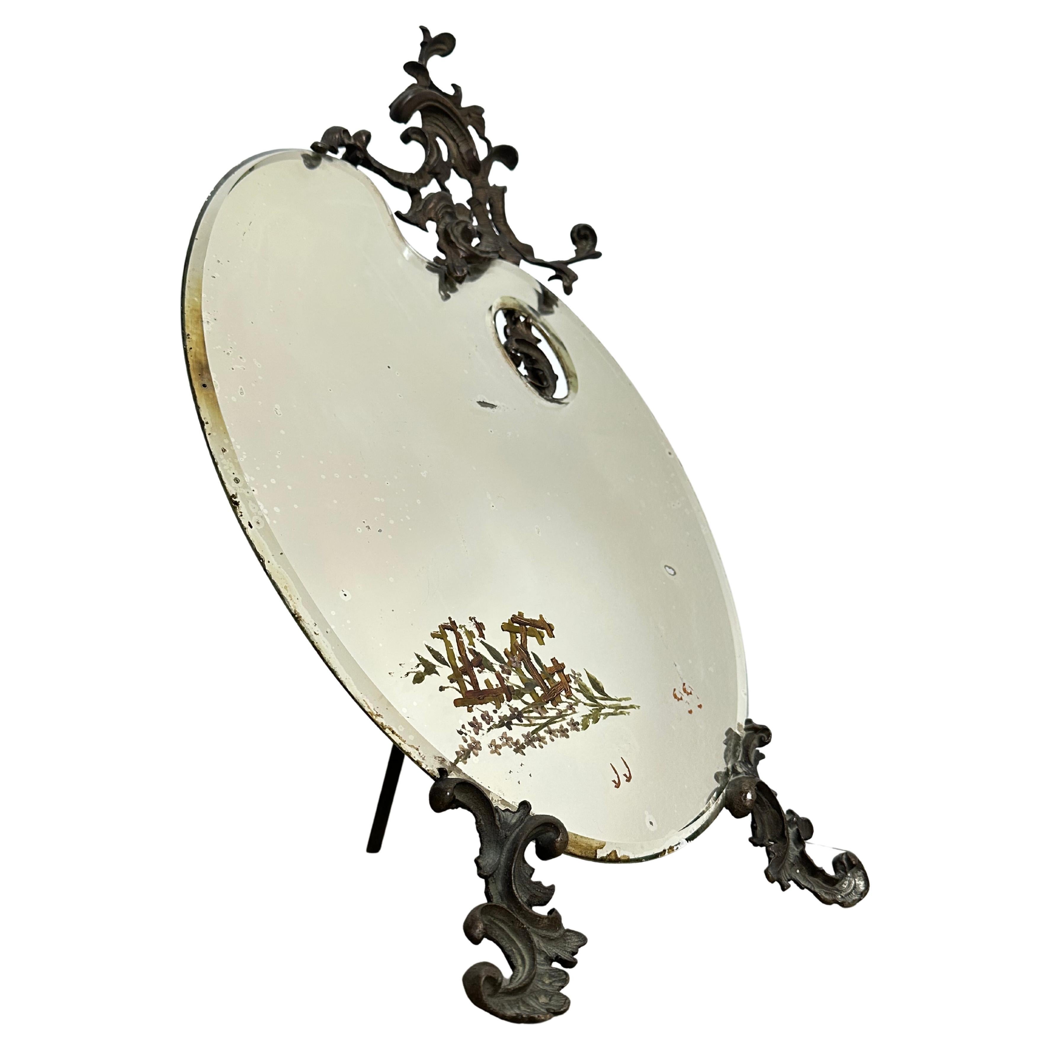 Miroir console de style Liberty italien sur pied avec cadre en laiton, 1900