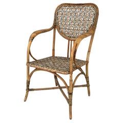 Antique Italian Liberty outdoor armchair in rattan from Palazzo Falconi, early 1900s