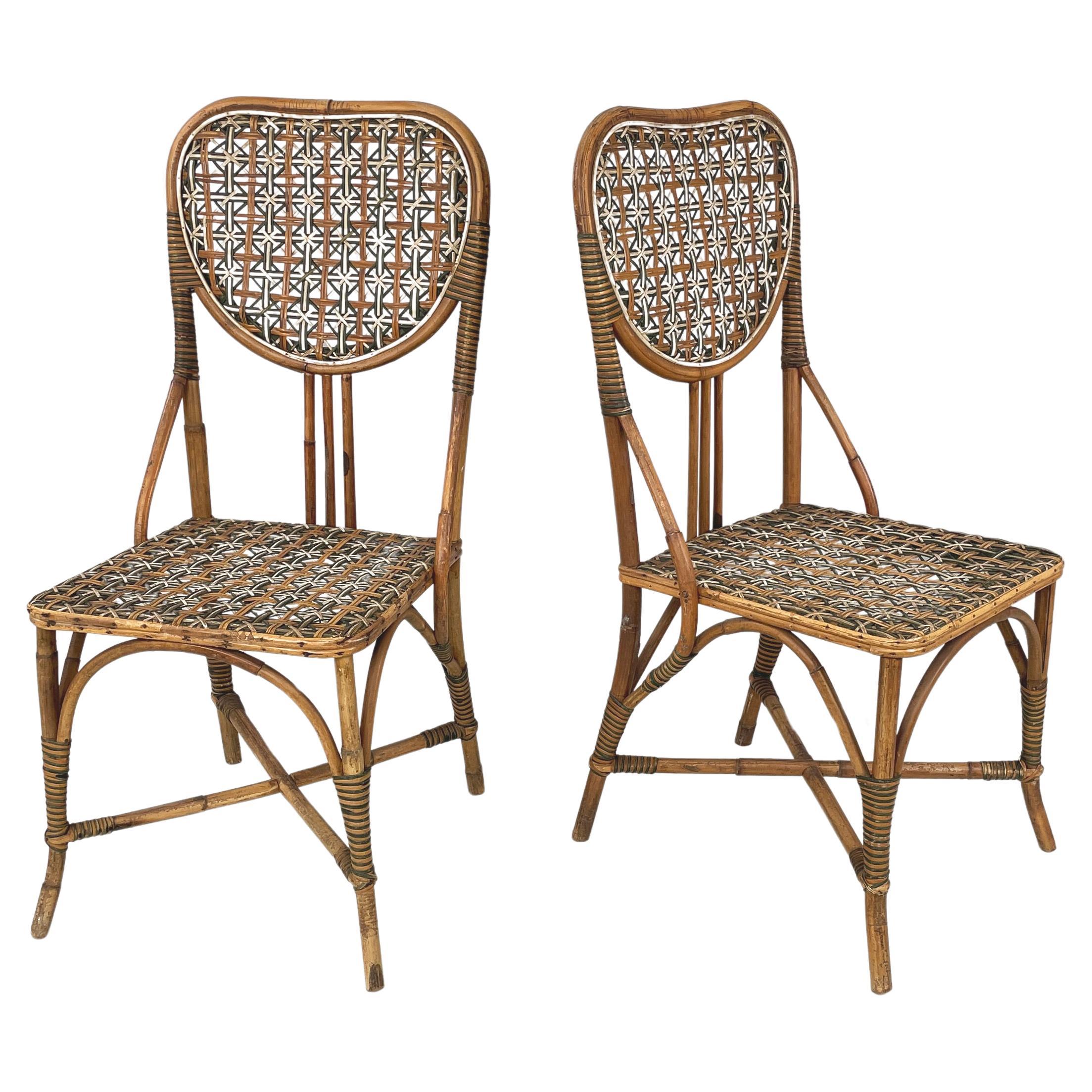 Italian Liberty outdoor chairs in rattan from Palazzo Falconi, early 1900s