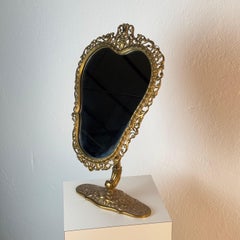 Italian Liberty Period Gilt Brass Table Mirror with Pierced Frame, c. 1900
