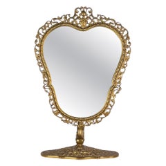 Italian Liberty Period Gilt Brass Table Mirror with Pierced Frame, c. 1900