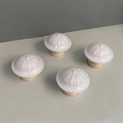 Italian Liberty Set of White Glass and Grey Metal Wall Lamps, 1920s