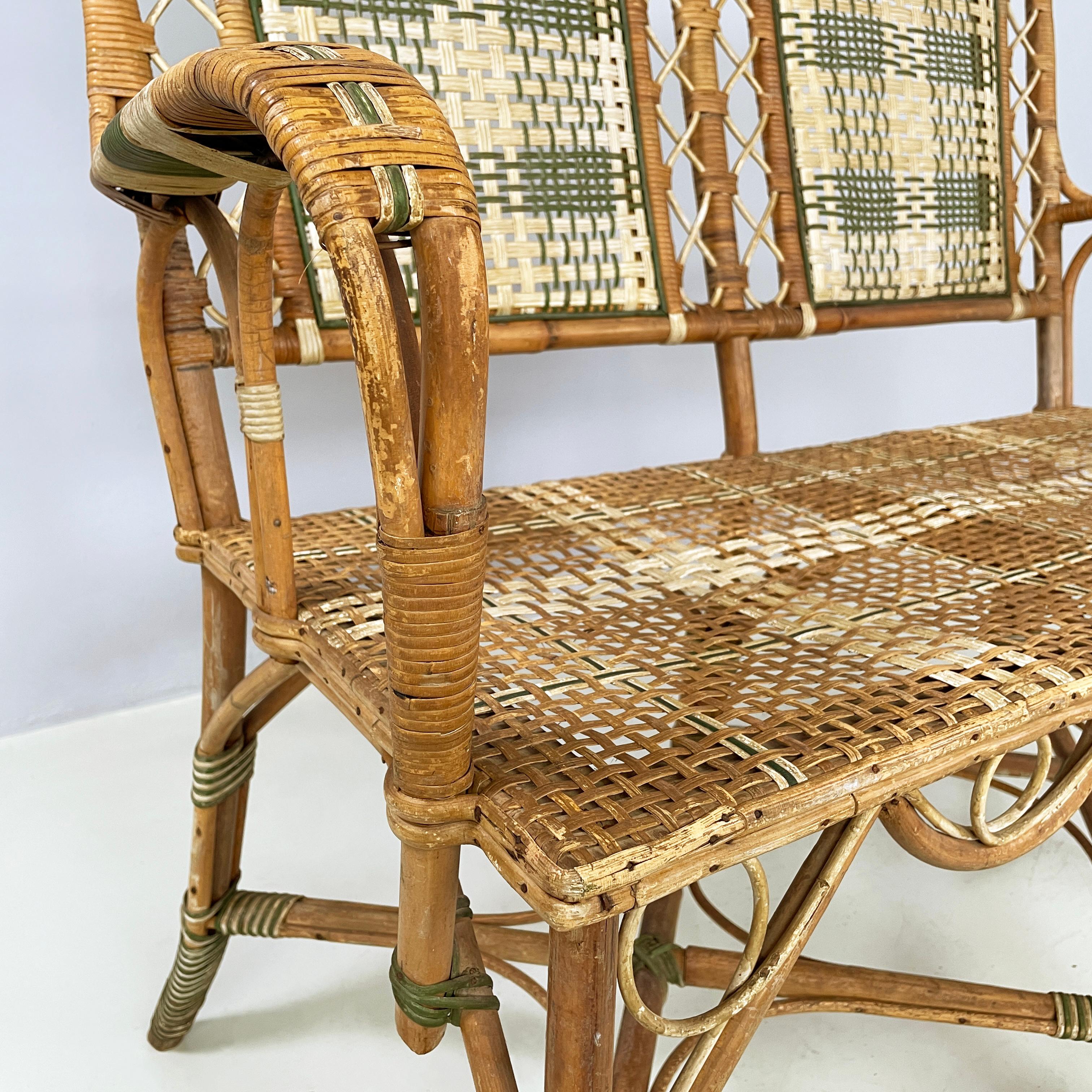 Italian Liberty Two-seater outdoor bench in rattan Palazzo Falconi, early 1900s For Sale 2