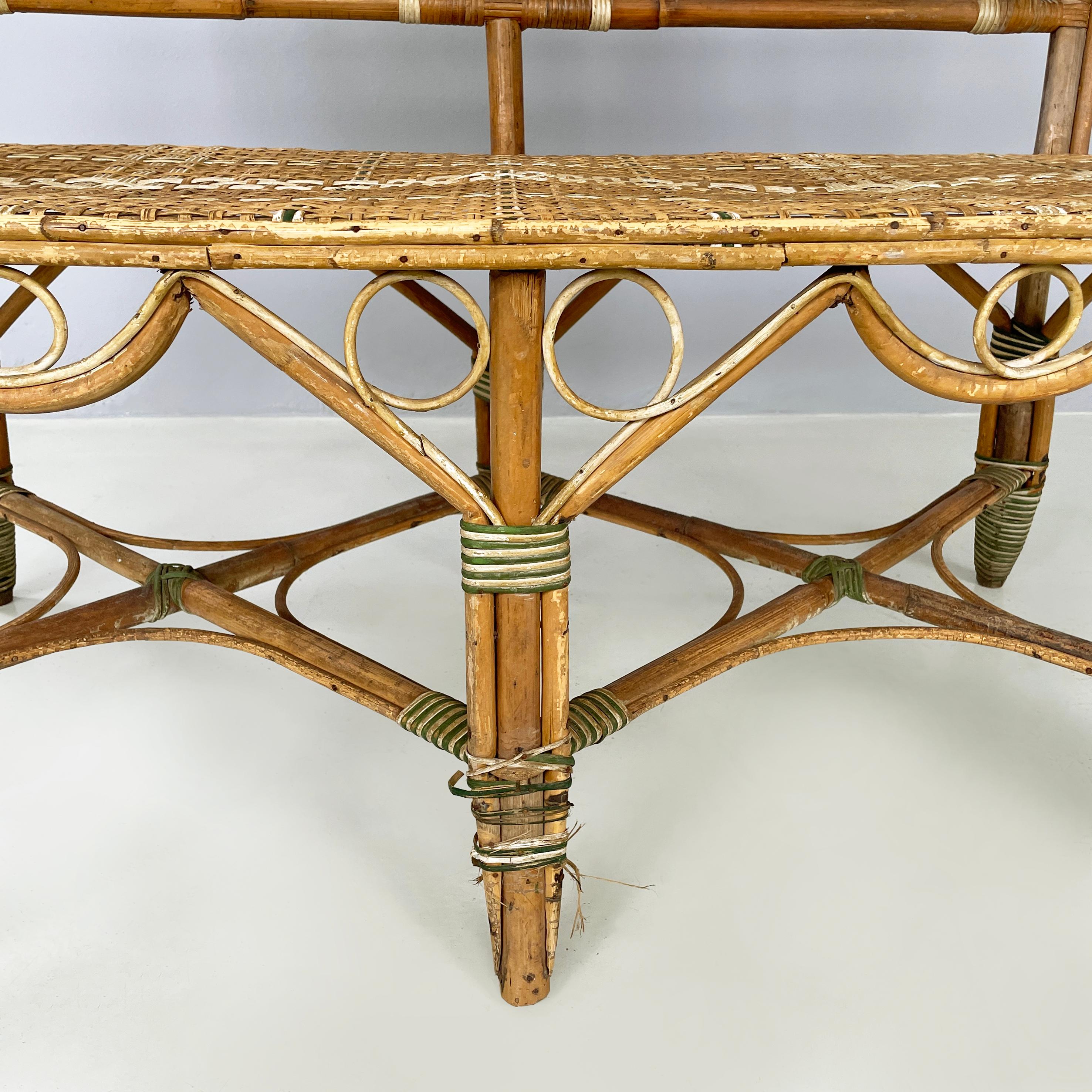 Italian Liberty Two-seater outdoor bench in rattan Palazzo Falconi, early 1900s For Sale 6
