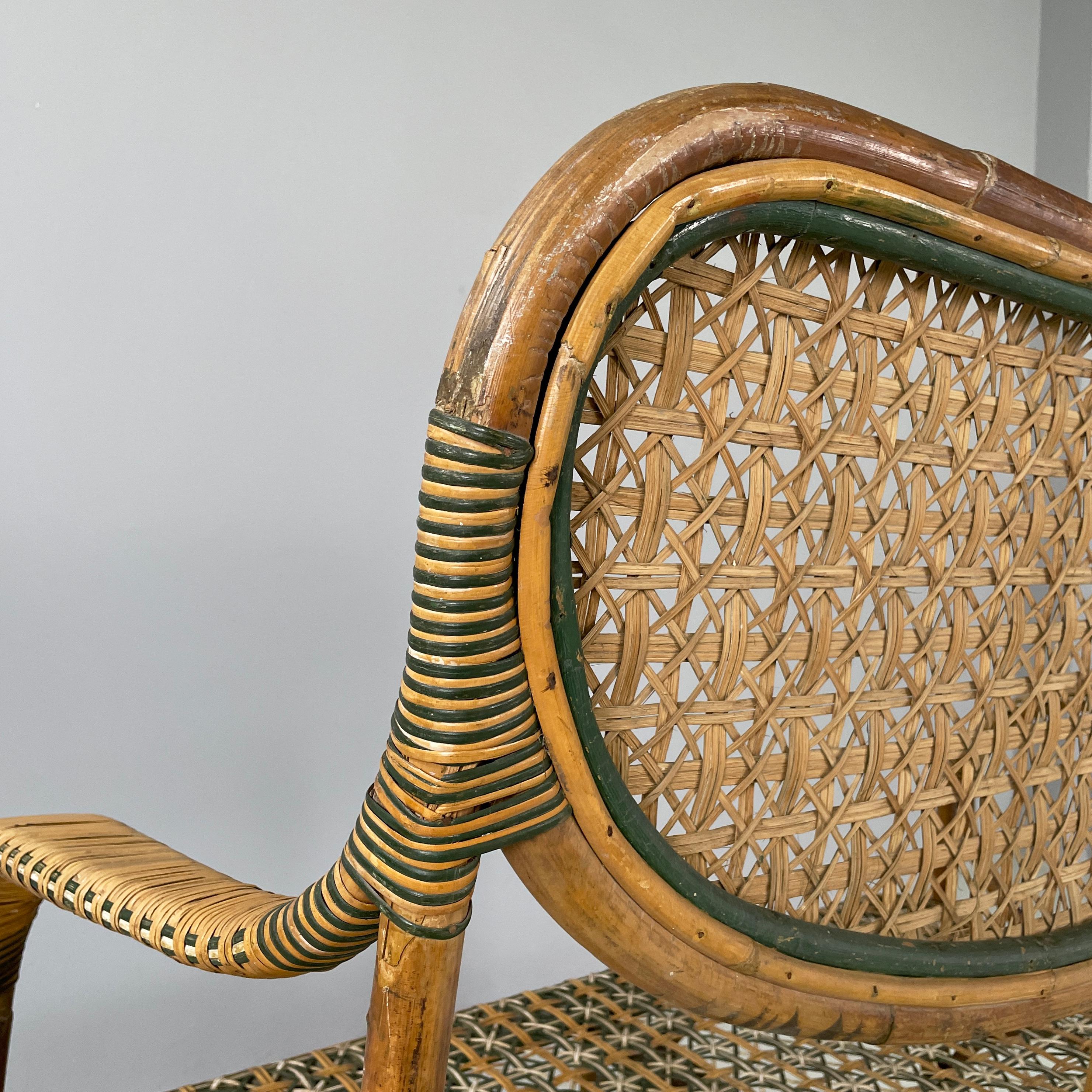 Italian Liberty Two-seater outdoor bench in rattan Palazzo Falconi, early 1900s For Sale 10