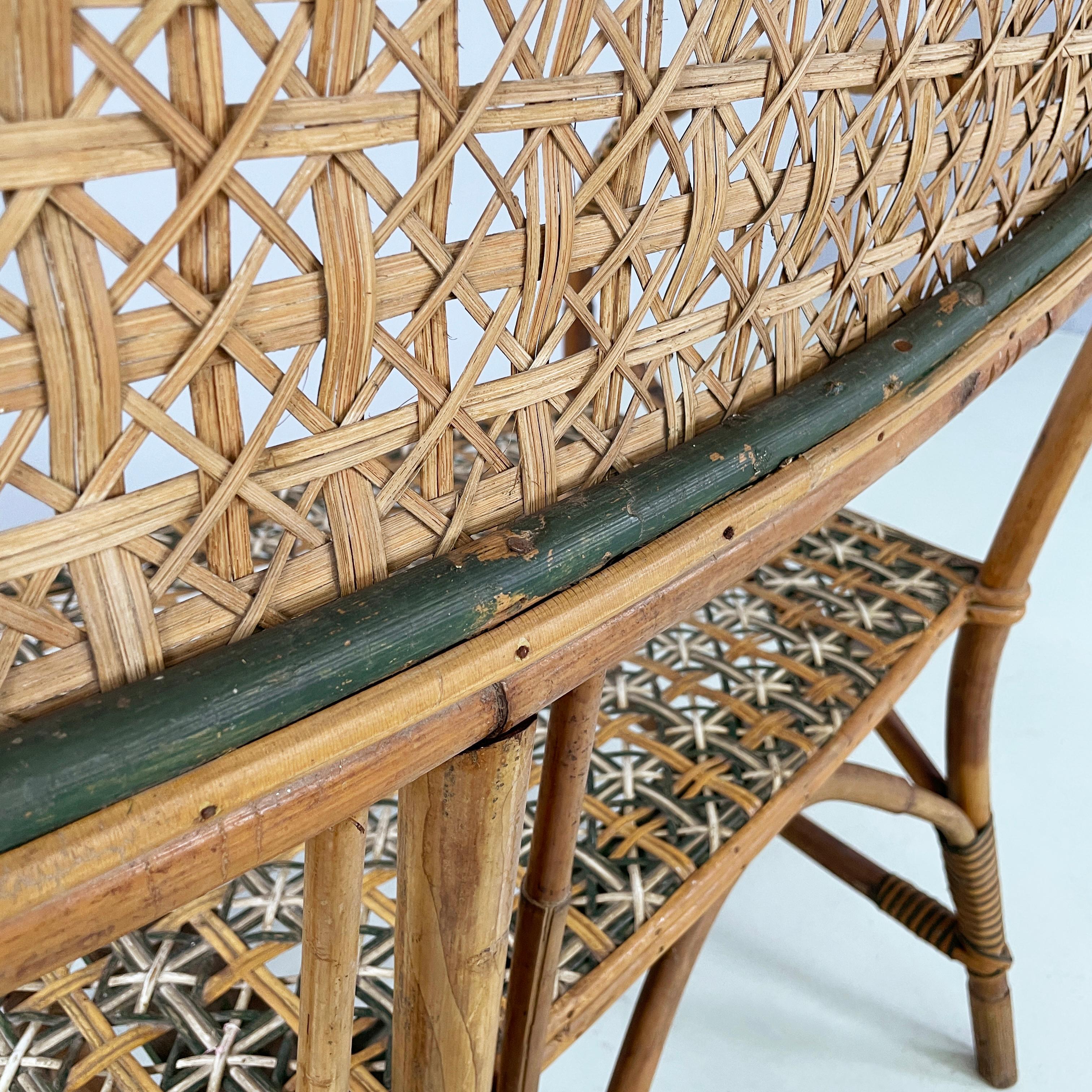 Italian Liberty Two-seater outdoor bench in rattan Palazzo Falconi, early 1900s For Sale 11