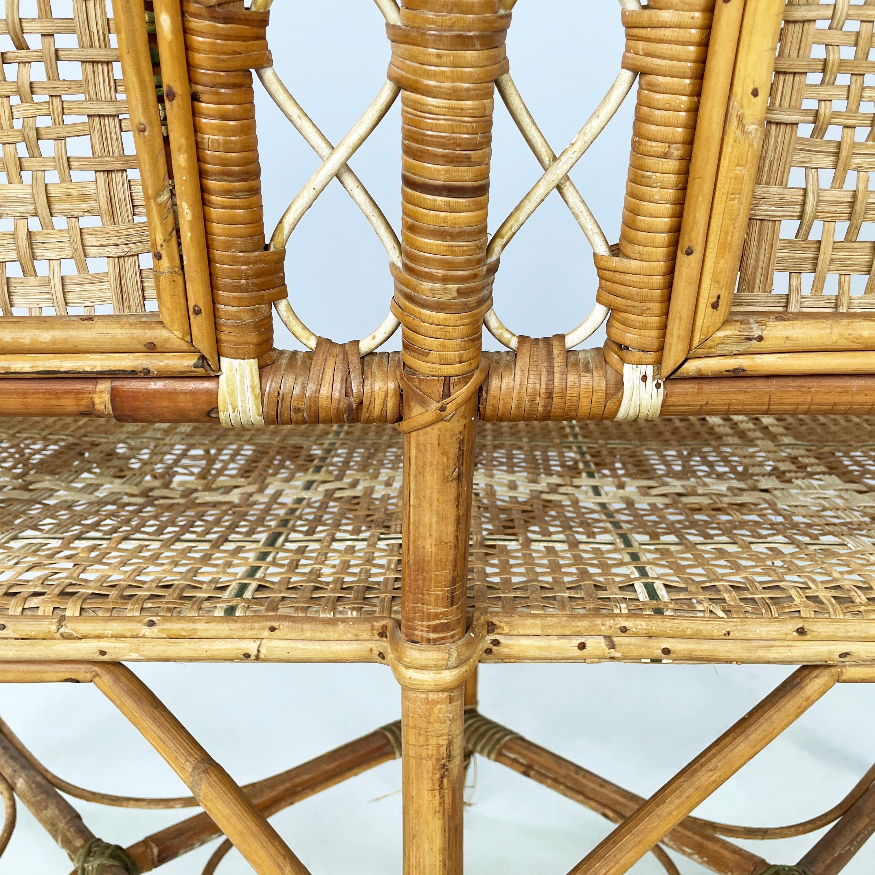 Italian Liberty Two-seater outdoor bench in rattan Palazzo Falconi, early 1900s For Sale 11