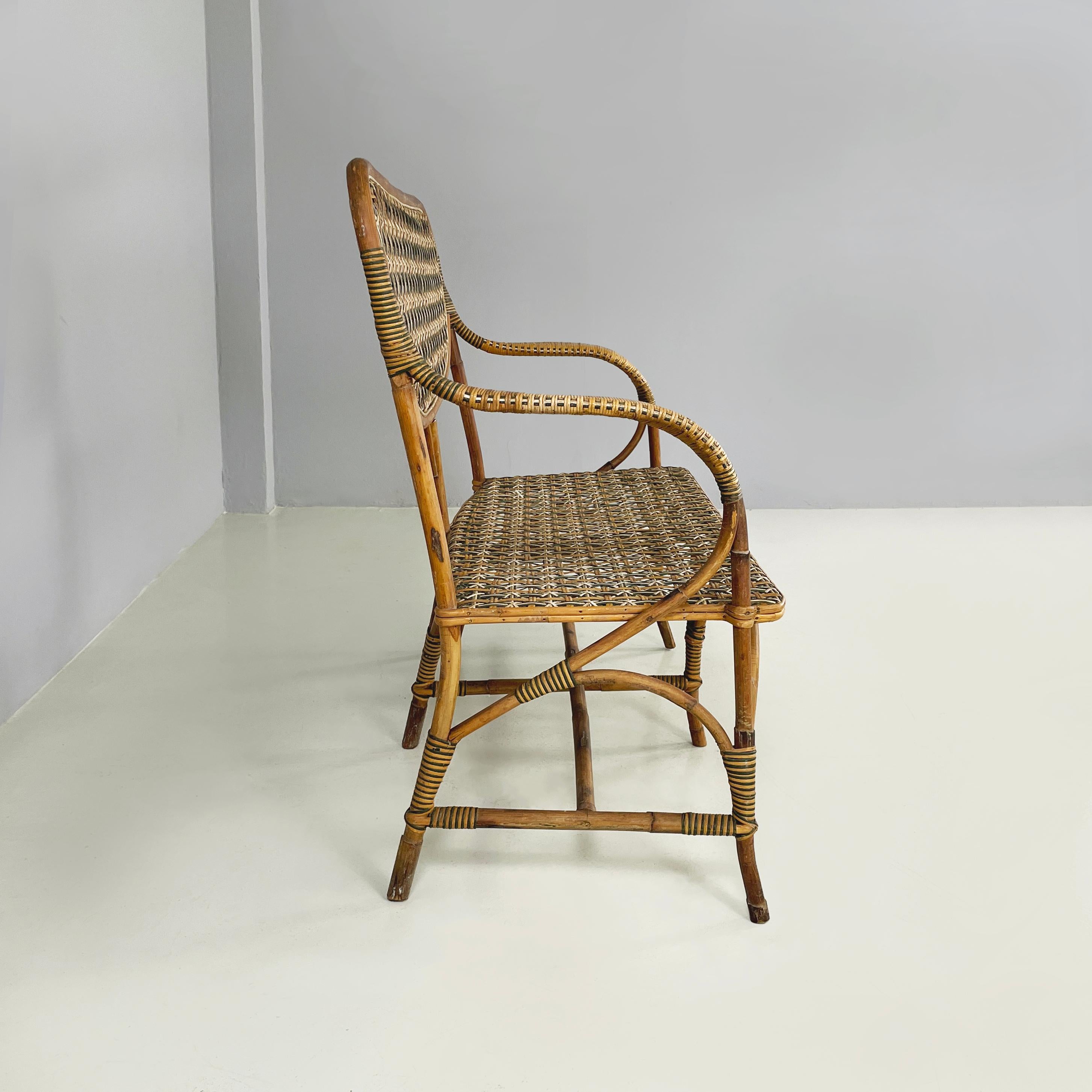 Art Deco Italian Liberty Two-seater outdoor bench in rattan Palazzo Falconi, early 1900s For Sale