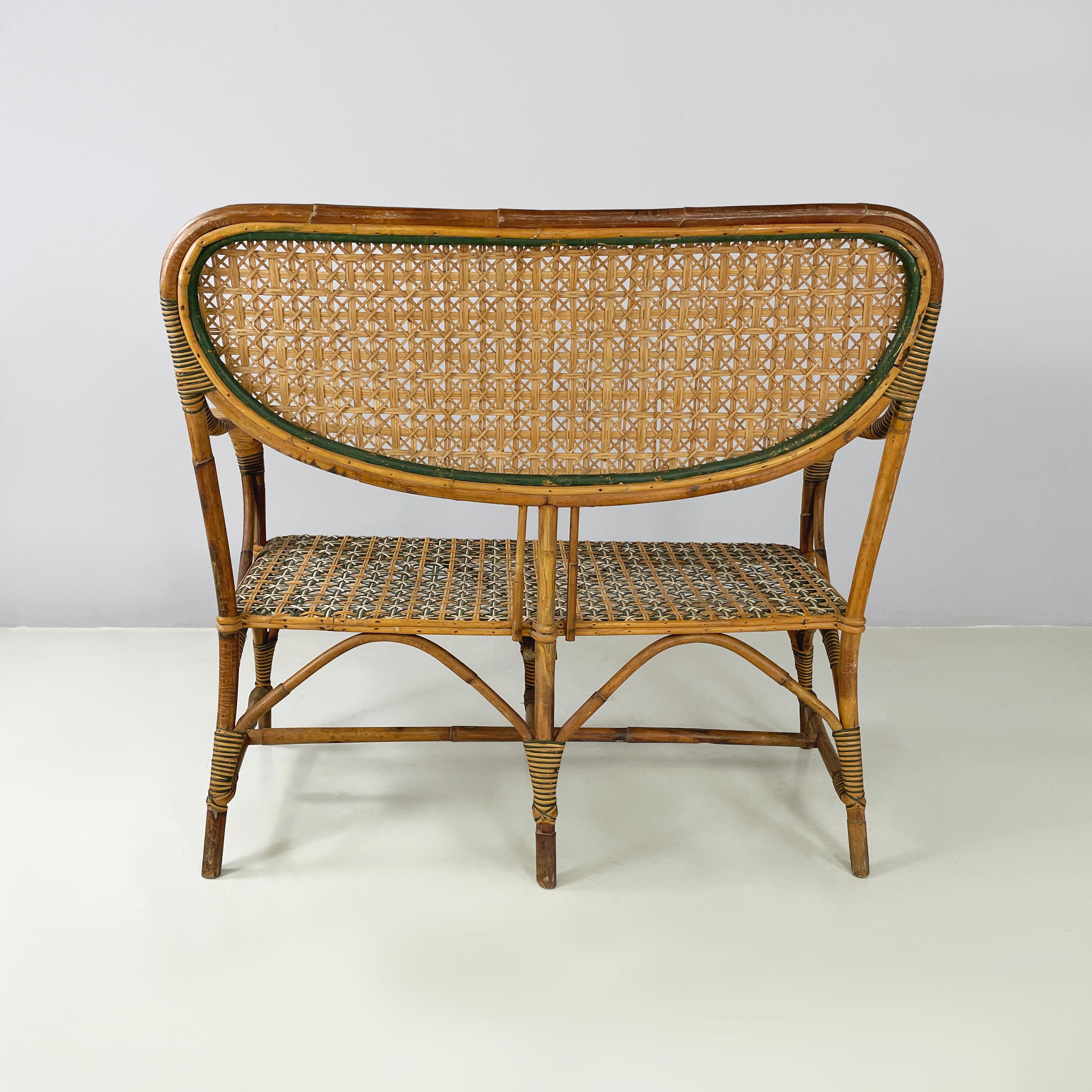 Italian Liberty Two-seater outdoor bench in rattan Palazzo Falconi, early 1900s In Fair Condition For Sale In MIlano, IT