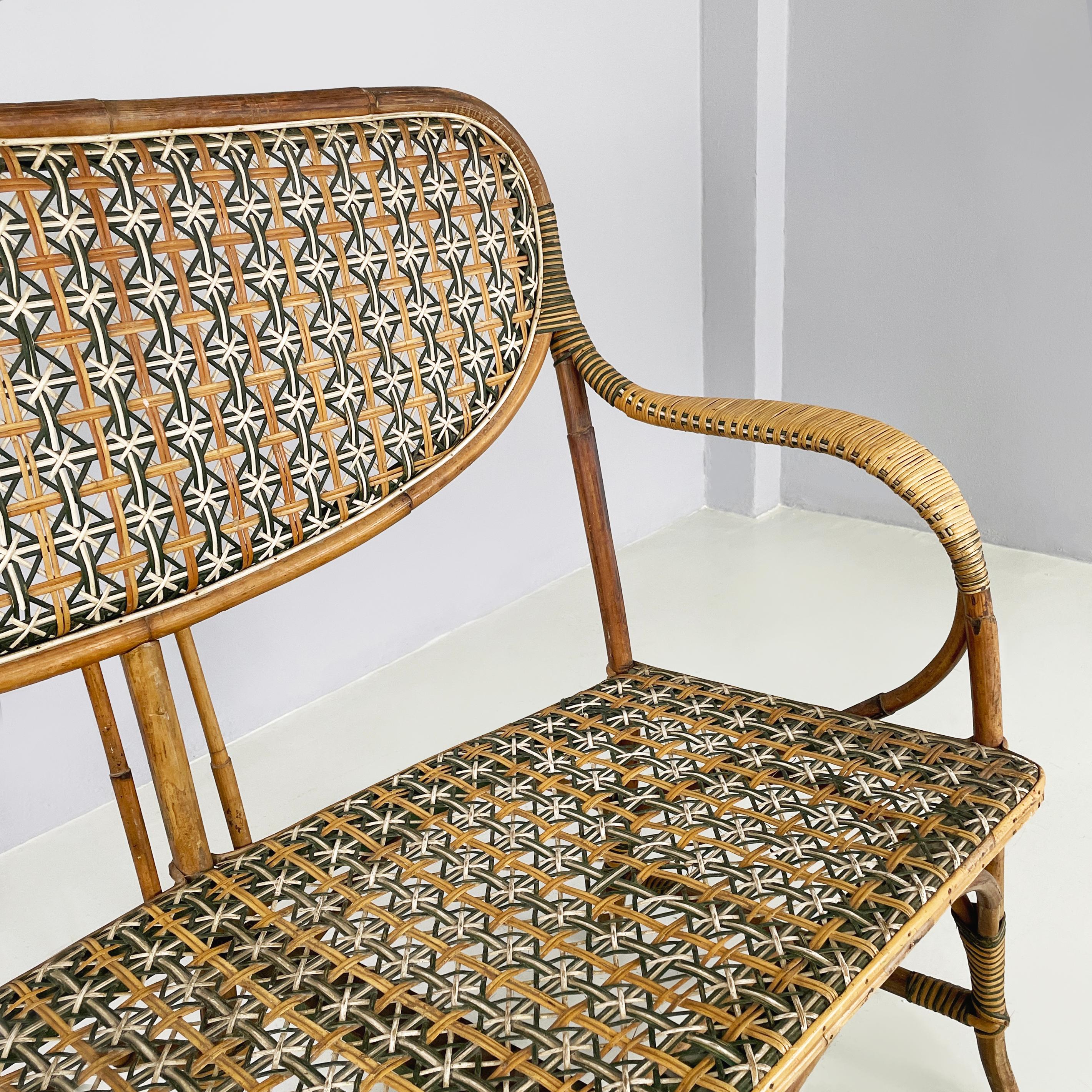 20th Century Italian Liberty Two-seater outdoor bench in rattan Palazzo Falconi, early 1900s For Sale