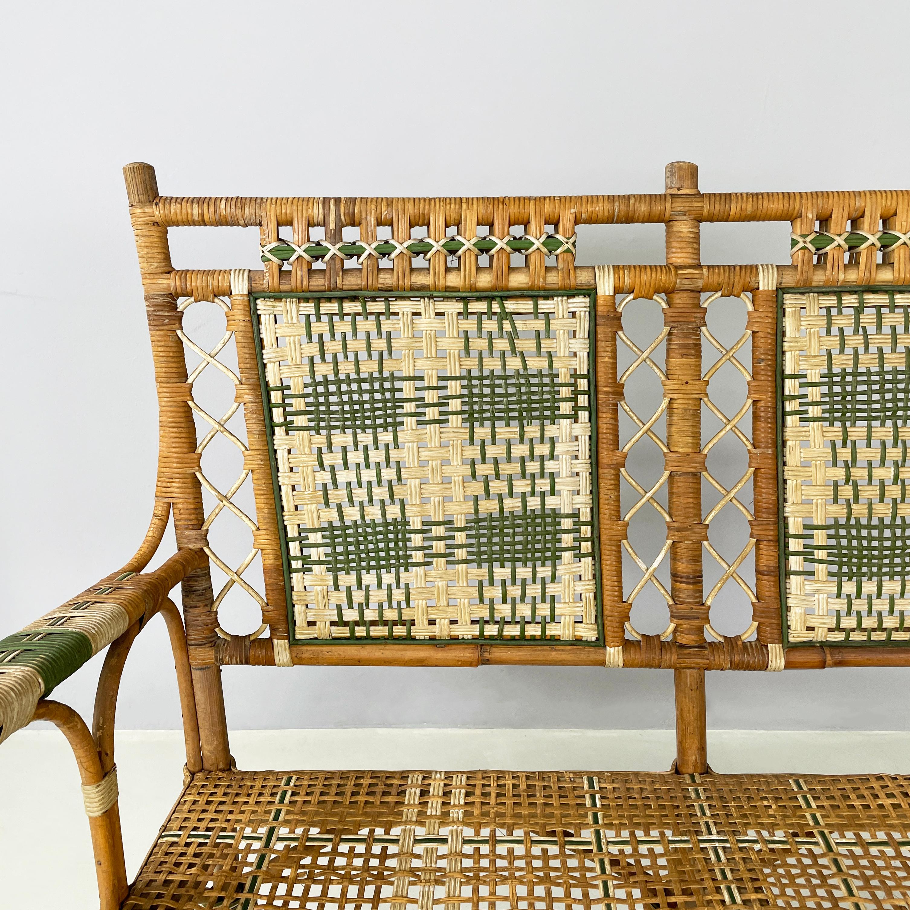 Art Deco Italian Liberty Two-seater outdoor bench in rattan Palazzo Falconi, early 1900s For Sale