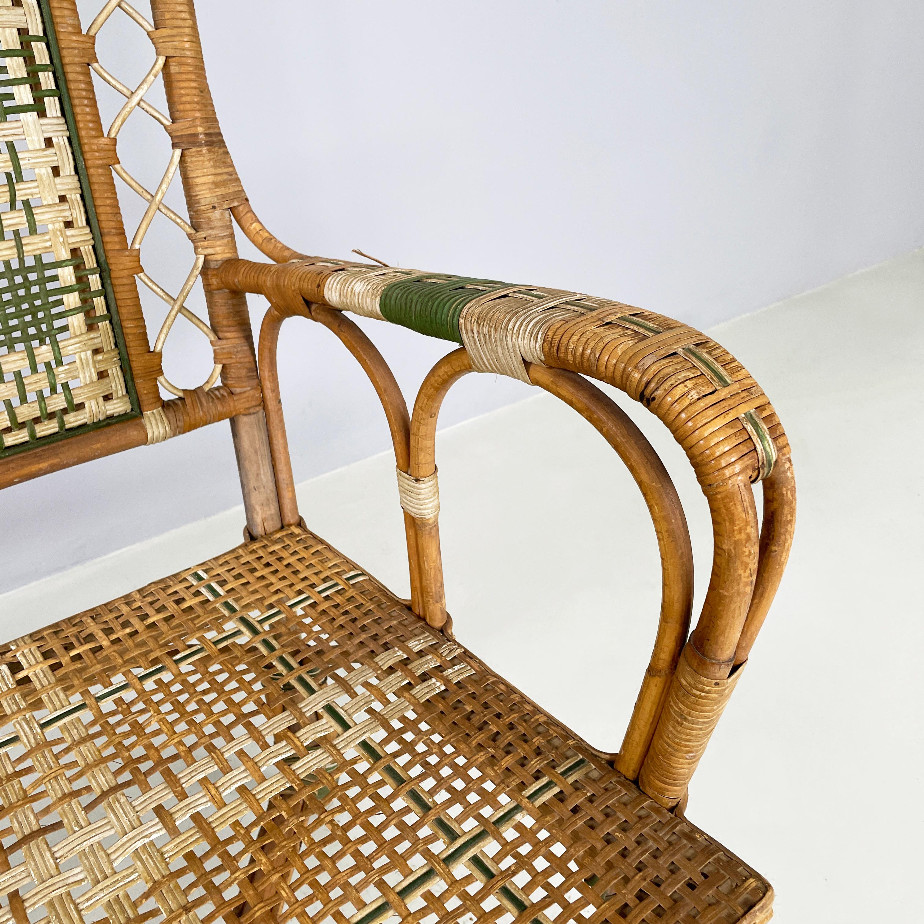 Rattan Italian Liberty Two-seater outdoor bench in rattan Palazzo Falconi, early 1900s For Sale