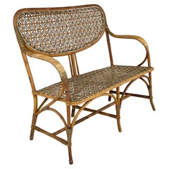 Italian Liberty Two-seater outdoor bench in rattan Palazzo Falconi, early 1900s